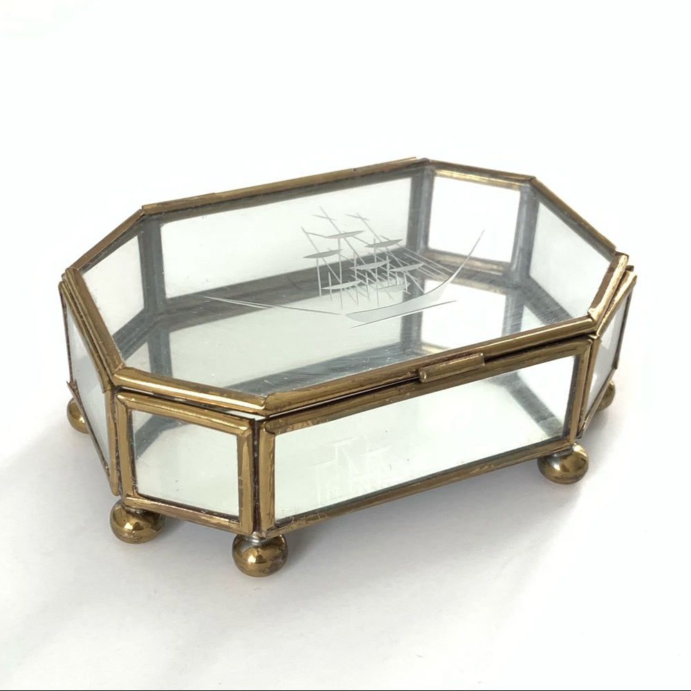 Vintage Etched Curio Box - Ship Design